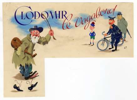 Trubert, Jen - 2x Dessin originale couleur - Contes pour eux - Clodomir le vagabond - (1947) | Catawiki