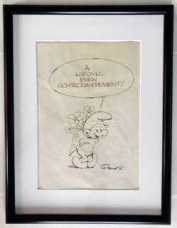 Peyo | Peyo - Dessin original dédicacé - Les Schtroumpfs - (1992) | Catawiki