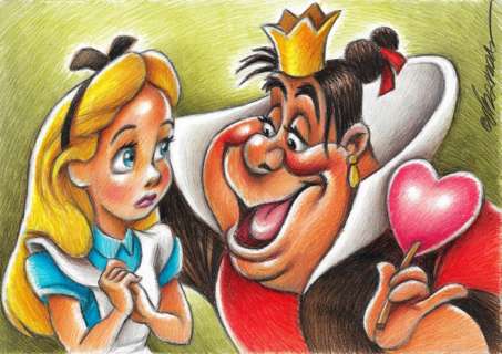Joan Vizcarra | Alice In Wonderland & The Queen of Hearts - Original Drawing - Joan Vizcarra | Catawiki