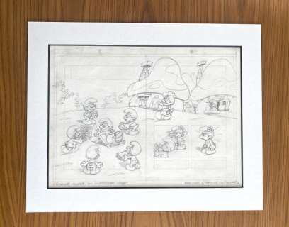 Studio Peyo | Les Schtroumpfs - Planche originale - Crayon sur papier - L’étrange maladie du Schtroumpf Coquet - Page volante | Catawiki
