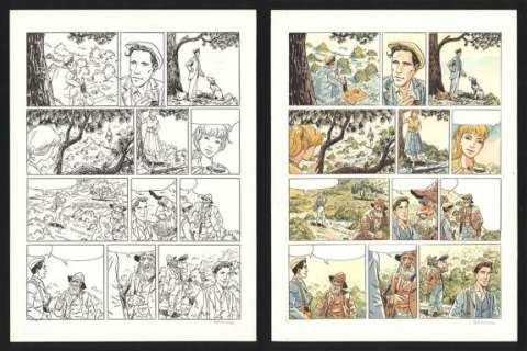 Jacques Ferrandez - Planche originale (rustine et correcteur blanc) - encrage et couleur - Manon des sources