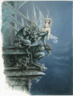 Pascal Moguérou - Illustration originale - La Fée et les Gargouilles - L‘heure des fées