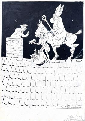 Piet van der Hem, original drawing “Saint Nicholas and the Contingency” December 3, 1932 | Comic Art Masters
