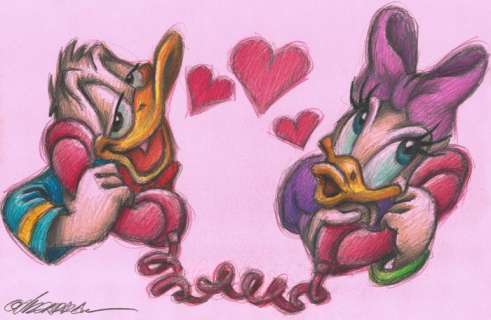 Joan Vizcarra | Donald & Daisy Duck: I Just Called to Say I Love U - Original Drawing - Joan Vizcarra Signed - Page volante | Catawiki