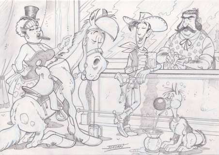 Jordan, Julian | Jordan, Julian - Original drawing - Lucky Luke - The Saloon | Catawiki