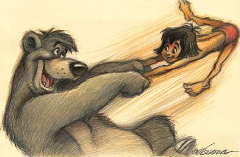 Joan Vizcarra | Baloo & Mowgli Whirl [The Jungle Book] - Original Drawing - Joan Vizcarra - Pencil Artwork - 50 x 32 cm | Catawiki
