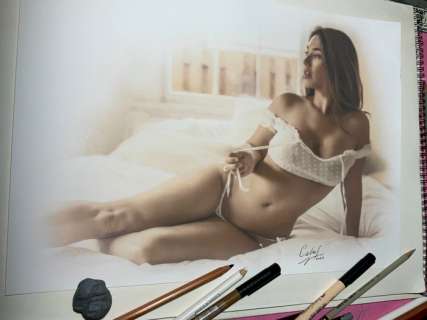 Calas, J.M. | Jean Michel Calas - Dessin original en couleur - The loft beauty - Format: 29,7 x 42 cm. - (2021) | Catawiki