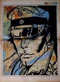 Andrea Boriani | Corto Maltese - Andrea Boriani - cartina antica del 1947 hand painted 46 x 34 cm - Page volante | Catawiki