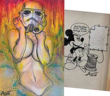 Alvin Silvrants | Sexy Star Wars Stormtrooper (with Mickey on the back) - Original drawing in colour by Alvin Silvrants | Catawiki