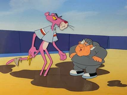 1970 | The Pink Panther - 2 Original cels and drawings + original master painted background of The Pink Panther | Catawiki