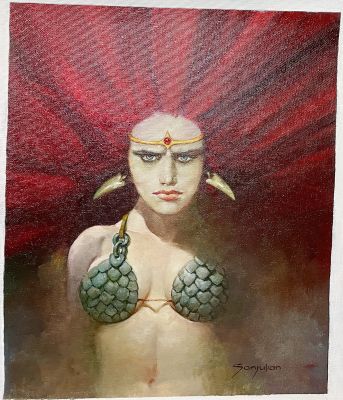 Sanjulian | Red Sonja, 38 x 45 cm / 15 x 17.5″ oil painting. | Thornbush Art