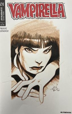 VAMPIRELLA #1 LEGACY #676 BLANK COVER WITH ORIGINAL DRAWING BY OLIVIER VATINE : VISUAL °1 (PORTRAIT) | Pulp’s