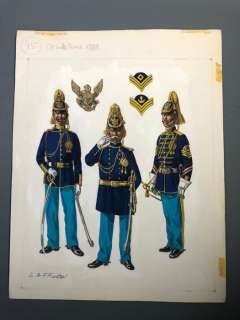 Funcken, Fred & Liliane | Funcken, Fred & Liliane - Dessin original couleur - L’Uniforme & armes des soldats des Etats Unis - Grande terme 1881 - (1969) | Catawiki