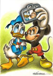 Joan Vizcarra | Mickey & Donald "Best Friends Selfie" - Original Drawing - Joan Vizcarra - Pencil Art | Catawiki