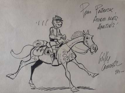 Willy Lambilotte (Lambil) | Lambil - Originele tekening - Korporaal Blutch op galopperend paard - De Blauwbloezen - (1984) | Catawiki