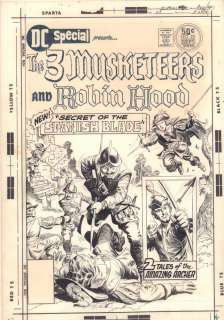 Luis Dominguez - Dc special #23 cover - the 3 musketeers and robin hood in the secret of the spanish blade - 1976 signed