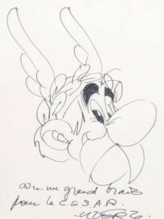Uderzo | Â«AstérixÂ». Beau portrait Ã  l’encre de Chine du héros. Avec dédicace | Tessier Sarrou