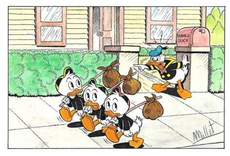 Millet | Donald Duck - Donald kicks out the nephews - Signed Original Drawing by Millet | Catawiki