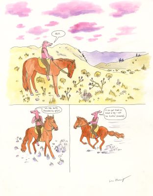 Lisa Hanawalt | Coyote Doggirl - page 1 - Encre de Chine et aquarelle sur papier | Huberty Breyne Gallery