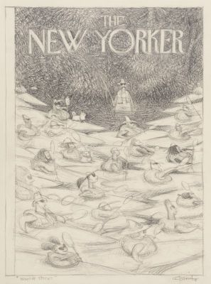 Carter Goodrich | Invasive Species - Proposed Preliminary Sketch for The New Yorker Cover, 2017 | Philippe Labaune Gallery