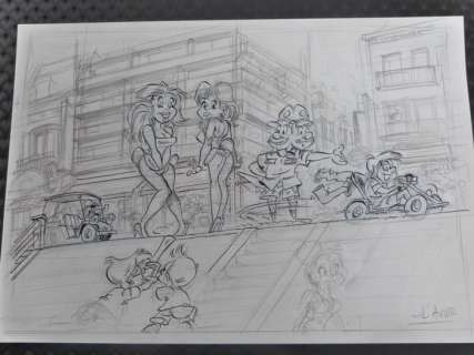 D’auwe (Dirk Van Der Auwera) | Rooie Oortjes - Originele tekening in inkt en potlood - Formaat: 35 x 24 cm. | Catawiki