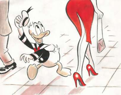 Tony Fernandez, Disney Artist | Donald Duck - "Donald’s Way of Greeting" - Tony Fernandez Signed - Original Watercolour Artwork - 48 x 32 cm | Catawiki