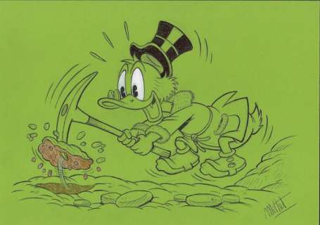 Millet | Uncle Scrooge - "Digging Gold" - Signed Original Drawing by Millet - 23 x 34 cm | Catawiki