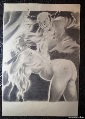 ILUSTRACIÓN DIBUJO A LÁPIZ. Boceto Trabajo. Cómic pulp horror erótico. Escuela Valenciana Años 60/70 | todocoleccion (Buy It Now)