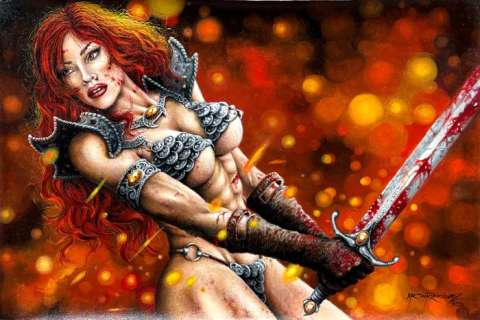 Martín Rodríguez Río | Red Sonja - Original Painting - 73 x 49 cm - Martín Rodríguez Río - Signed - Acrylics on Canvas - Original Art | Catawiki