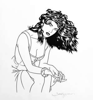 Roberto Baldazzini | Roberto Baldazzini - Illustrazione ad inchiostro “Dolce attesa” per carta da parati Tecnografica - Page volante - Exemplaire unique | Catawiki