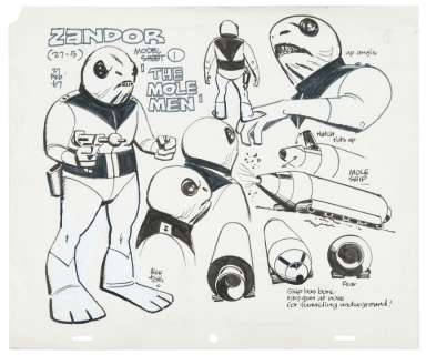 ALEX TOTH "ZANDOR/THE MOLE MEN" (THE HERCULOIDS) ORIGINAL ART MODEL SHEET. | Hake’s