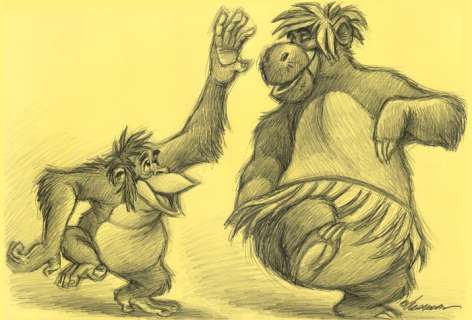 Joan Vizcarra | The Jungle Book: King Louie & Baloo - Original Drawing - Joan Vizcarra - Pencil Art - Original Artwork | Catawiki