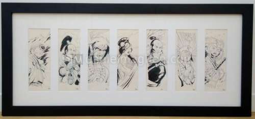 Hub | Ensemble de 7 illustrations Ã  l’effigie des personnages de la série encadrées. Le lot présente également les tirages couleurs, encadrés - Okko | Daniel Maghen