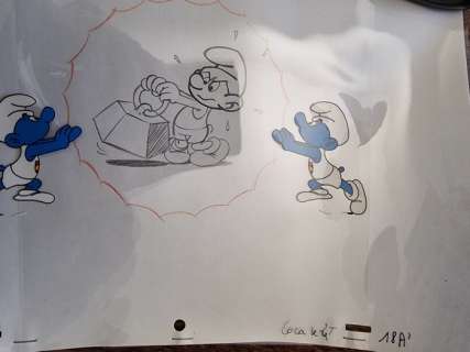 Studios Peyo / Belvision | Les Schtroumpfs - Cellos et dessin original au crayon - Publicité pour Jeux Olympiques Moscou / Coca-Cola - (1979) | Catawiki