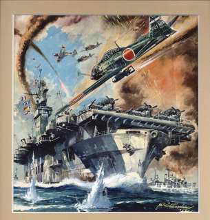 Shigeru Komatsuzaki Shigeru Komatsuzaki Handwritten copyright color manuscript "America Light Aircraft Carrier of Zero Fighter"