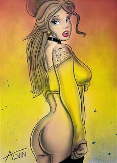Alvin Silvrants | Big Butt Belle with Beast Tattoo - Original drawing in colour by Alvin Silvrants | Catawiki