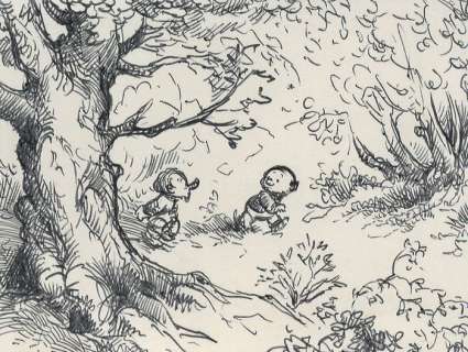 Dulieu, Jean | Dulieu, Jean - Originele schetstekening - Paulus de Boskabouter en Pieter maken een boswandeling - (jaren 1970) | Catawiki