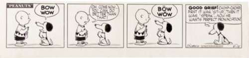 Charles Schulz Peanuts Snoopy and Charlie Brown Daily Comic Strip Original Art dated 8-15-55 (United Feature - | Heritage