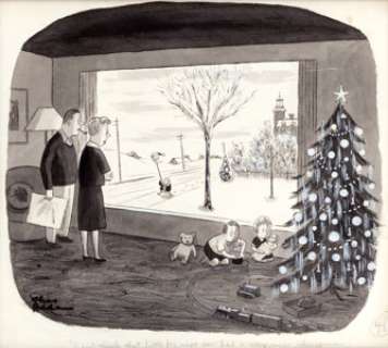 Charles Addams Addams Family (with Pugsley) Christmas Cartoon Illustration Original Art (c. 1940s). Described as -