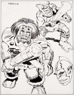 Jack Kirby and Alfredo Alcala (attributed) Thor Animation Cartoon Trolls Concept Illustration Original Art -