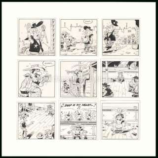 Morris - Série de 9 illustrations, présentées en planche originale, réalisées lors d‘une campagne de publicité en 1971 pour les gaufrettes chocolatées Cha Cha. - Lucky Luke