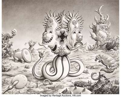 Woodring, Jim - Jim Woodring Mysterio Simpatico, Worse and Worse Illustration Original Art (Jim Woodring/Bill Frisell, 2002)....