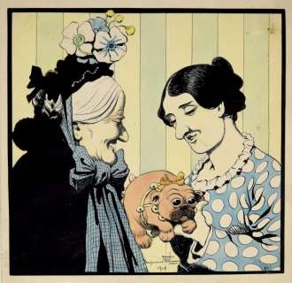 Benjamin Rabier | DEUX FEMMES ET LE PETIT CHIEN Encres de couleur pour la | Coutau Bégarie