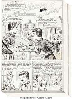 Elias, Lee - Lee Elias and John Belfi Love Lessons #5 Complete 8-Page Story "Framed by Love!" Original Art (Harvey, 1950).... (Total: 8 Original Art)