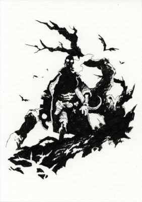 Cyrille Pomès | Hellboy, nothing but blood, illustration Hellboy | Galerie 9ème Art