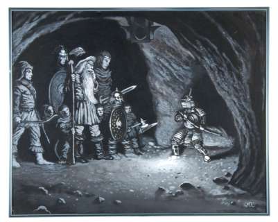 SAMURAI CAT ORIGINAL PAINTING BY MARK ROGERS SPOOFING LORD OF THE RINGS. | Hake’s