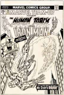John Romita Sr. Marvel Team-Up #29 Human Torch and Iron Man Cover Original Art (Marvel, 1975).