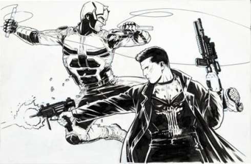 Rebekah Isaacs - Daredevil and Punisher Lithograph Illustration Original Art (Marvel, c. 2010s).