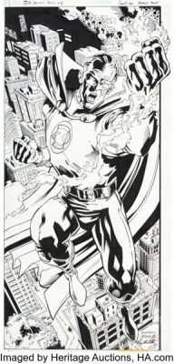 Darryl Banks and Ray McCarthy JSA Secret Files and Origins #1 Sentinel (Alan Scott) Illustration Original Art (DC, 1999).