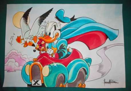 Lara Molinari | Lara Molinari - Illustrazione originale gigante 50x70 cm - "Paperinik e lo spuntino... veloce", firmata - (2022) | Catawiki